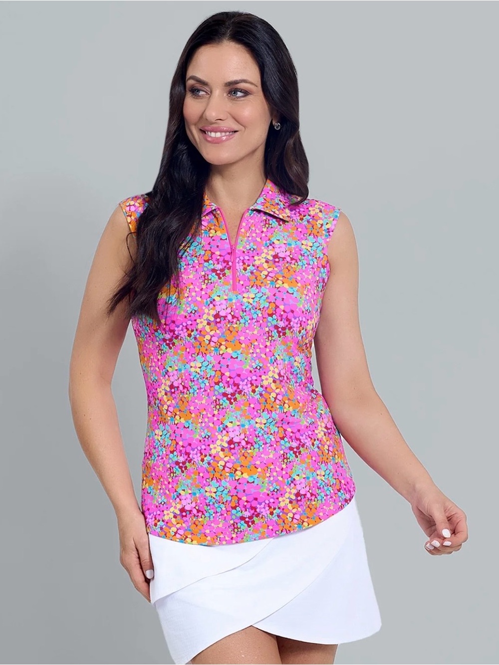 💗NWOT💗 IBKUL Pink Multi-Color Sleeveless Polo Tank Sz M